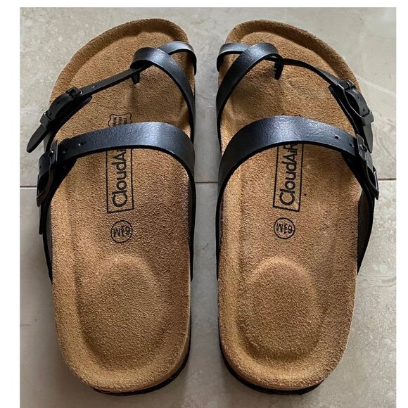 CloudAir Primo Black Thong Cork Footbed Sandals Suede Leather Insoles NEW Sz 6.5 - Picture 8 of 9